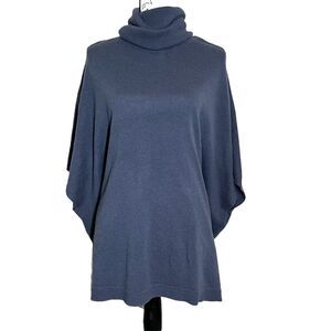 GARNET HILL Cashmere Turtleneck Sweater Small Blue Cape Poncho Minimal Lagenlook